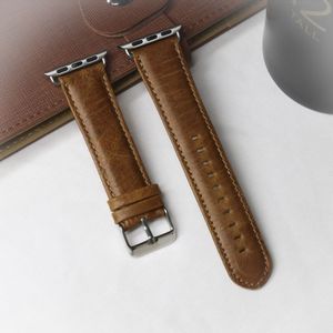 Voor Apple Watch 5 & 4 44mm / 3 & 2 & 1 42mm Ronde Staart Retro Crazy Horse Textuur Echte lederen vervangende band (lichtbruin)