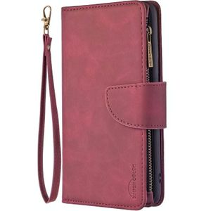 For Samsung Galaxy A31 Skin Feel Detachable Magnetic Zipper Horizontal Flip PU Leather Case with Multi-Card Slots & Holder & Wallet & Photo Frame & Lanyard(Red)