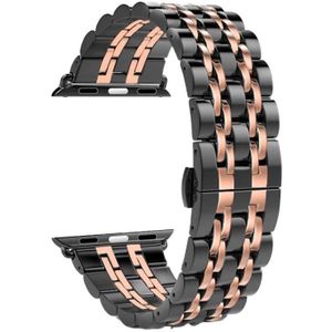 20mm Vrouwen Verborgen Butterfly Gesp 7 Kralen Roestvrijstalen Horlogeband voor Apple Watch 42mm (Black + Rose Gold)