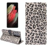 For Samsung Galaxy S21 Ultra 5G Leopard Pattern Horizontal Flip Leather Case with Holder & Card Slots(Brown)