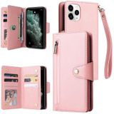 Klinknagel gesp 9 kaarten Drie vouw leren telefooncase voor iPhone 11 pro max (rose goud)