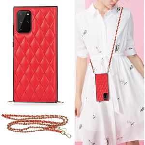 For Samsung Galaxy S20+ Elegant Rhombic Pattern Microfiber Leather +TPU Shockproof Case with Crossbody Strap Chain(Red)