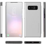 For Samsung Galaxy Note8 Carbon Fiber Texture View Time Horizontal Flip Leather Case with Holder & Touch Call Display ID(White)