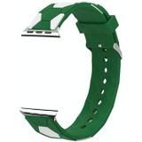 Voetbalstijl metalen connector siliconen horlogeband voor Apple Watch-serie 8 & 7 41 mm / SE 2 & 6 & SE & 5 & 4 40 mm / 3 & 2 & 1 38 mm (groen + wit)