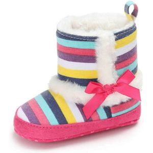 Baby Shoes Hight Heel Warm Fluff Winter Velvet Indoor Cotton Anti-slip Soft Boots  Size:13CM(Cotton rainbow)