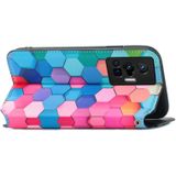 Voor vivo x70 pro kleurrijke magnetische horizontale flip lederen telefoonhoesje met houder & kaart slot & portemonnee (kleurrijke kubus)