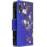 For Samsung Galaxy A40 Colored Drawing Pattern Zipper Horizontal Flip Leather Case with Holder & Card Slots & Wallet(Purple Butterfly)