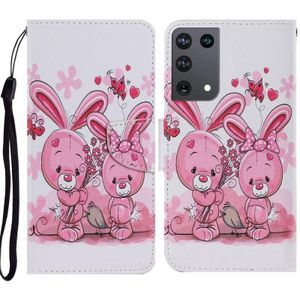 For Samsung Galaxy S21 Ultra 5G Coloured Drawing Pattern Horizontal Flip PU Leather Case with Holder & Card Slots & Wallet & Lanyard(Cute Rabbit)