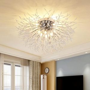 Bedroom Crystal Ceiling Lamp Creative Dandelion Living Room Lamp Dining Room Lamp  Style:Chrome (70x38cm  8 Heads)(Warm Light)
