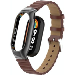 Voor Xiaomi Mi Band 8 Geïntegreerde metalen behuizing + bamboe lederen horlogeband