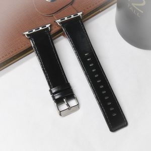 For Apple Watch Series 5 & 4 40mm / 3 & 2 & 1 38mm Square Tail Retro Crazy Horse Texture Genuine Leather Replacement Strap Watchband(Black)