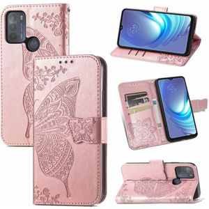 For Motorola Moto G50 Butterfly Love Flowers Embossed Horizontal Flip Leather Case with Holder & Card Slots & Wallet & Lanyard(Rose Gold)