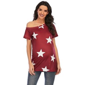 Gedrukte T-shirt met korte mouwen Plus Size Zwangerschapskleding (Kleur: Wijnrood Maat: M)