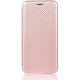 For iPod Touch 5 / 6 / 7 Carbon Fiber Texture Magnetic Horizontal Flip TPU + PC + PU Leather Case with Card Slot(Pink)