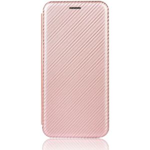 For iPod Touch 5 / 6 / 7 Carbon Fiber Texture Magnetic Horizontal Flip TPU + PC + PU Leather Case with Card Slot(Pink)