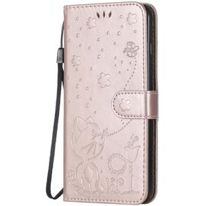 For iPhone 8 Plus / 7 Plus Cat Bee Embossing Pattern Shockproof Horizontal Flip Leather Case with Holder & Card Slots & Wallet(Rose Gold)