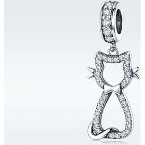 S925 Sterling Silver Pendant Diy Bracelet Accessories Zircon Cat Pendant Jewelry
