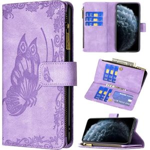 Voor iPhone 11 Pro Flying Butterfly Embossing Pattern Rits Horizontale Flip Leren Case met Houder & Card Slots & Portemonnee (Paars)