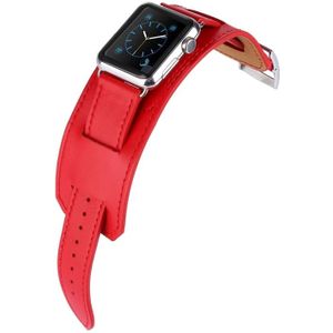 Kakapi for Apple Watch 42mm Bracelet Style Metal Buckle Cowhide Leather Watchband with Connector(Red)