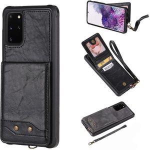 For Galaxy S20+ Vertical Flip Shockproof Leather Protective Case with Short Rope  Support Card Slots & Bracket & Photo Holder & Wallet Function(Black)