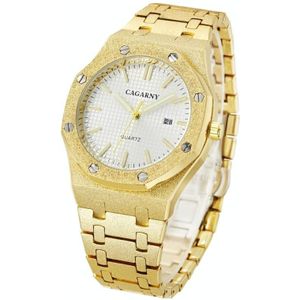 CAGARNY 6885 Octagonal Dial Quartz Dual Movement Watch Men Stainless Steel Strap Watch (Gold Shell White Dial)