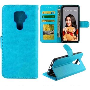 For Huawei Nova 5i Pro Crazy Horse Texture Horizontal Flip Leather Case with Holder & Card Slots & Wallet & Photo Frame(Baby Blue)
