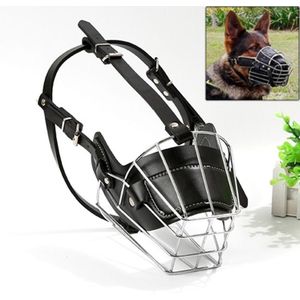 Steel Cage Style Dog Basket Wire Muzzle Protective Snout Cover with Leather Strap  Size: XL