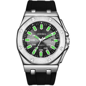 addies MY-052 Business Multifunctionele Lichtgevende Watch Siliconen Watchstrap Horloge voor mannen (Zwart Zilver)