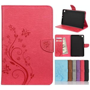 For Samsung Galaxy Tab A 8.4 (2020) T307 Butterfly Flower Embossing Pattern Horizontal Flip Leather Case with Holder & Card Slots & Wallet(Magenta)