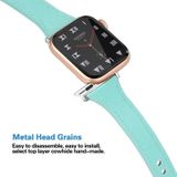 Leather Replacement Strap Watchband with Steel Button For Apple Watch Series 6 & SE & 5 & 4 40mm / 3 & 2 & 1 38mm(Mint Green)