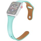 Leather Replacement Strap Watchband with Steel Button For Apple Watch Series 6 & SE & 5 & 4 40mm / 3 & 2 & 1 38mm(Mint Green)