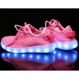 Low-Cut LED kleurrijke fluorescerende USB opladen Lace-Up lichtgevende schoenen voor kinderen  maat: 34 (roze)