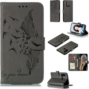 Feather Pattern Litchi Texture Horizontal Flip Leather Case with Wallet & Holder & Card Slots For Huawei P20 Lite (2019) / Nova 5i(Gray)