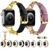 Voor Apple Watch SE 2023 44 mm ketting lederen horlogeband  maat: L (goud donkerbruin)