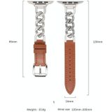 Voor Apple Watch SE 2023 44 mm ketting lederen horlogeband  maat: L (goud donkerbruin)