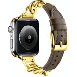 Voor Apple Watch SE 2023 44 mm ketting lederen horlogeband  maat: L (goud donkerbruin)