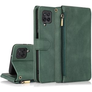 For Samsung Galaxy A12 Skin-feel Crazy Horse Texture Zipper Wallet Bag Horizontal Flip Leather Case with Holder & Card Slots & Wallet & Lanyard(Dark Green)