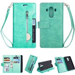 For Huawei Mate 10 Pro Multifunctional Zipper Horizontal Flip Leather Case with Holder & Wallet & 9 Card Slots & Lanyard(Mint Green)