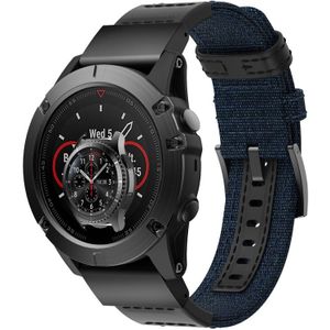 Canvas and Leather Wrist Strap Watch Band for Garmin Fenix5x Plus Fenix3  Wrist Strap Size:150+110mm(Blue)