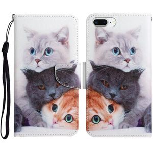 Geschilderd Patroon Horizontale Flip Lederen Case met Houder & Card Slot & Portemonnee voor iPhone 8 Plus & 7 Plus (drie katten)