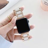 Three Beads Ceramics Steel Replacement Strap Watchband For Apple Watch Series 7 & 6 & SE & 5 & 4 40mm  / 3 & 2 & 1 38mm(Rose Gold+White)