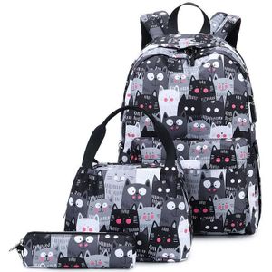 3 PCS / Set 2035 Printed Backpack Large-Capacity Leisure Computer Backpack Student School Bag(Black)