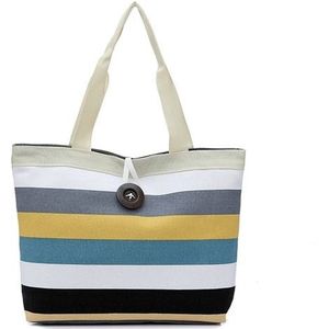 3 PCS Color Canvas Stripe Contrast Color Shoulder Bag Casual Trend Large Capacity Handbag Green Shopping Bag(White)