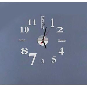 Lovelife WC37130 Acrylic English Digital DIY Stereo Wall Clock Wall Stick Clock (Silver)
