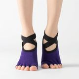 Lace Yoga Sokken Non-Slip Five Finger Sports Cotton Socks Fashion Open Toe Dance Sokken  Maat: One Size (Red Wine)