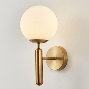6102 Round Glass LED Wall Light Hotel Bedroom Bedside Living Room  Power source: Without Light Bulb(Copper Color Cream White Lampshade)