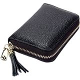 Genuine Cowhide Leather Solid Color Zipper Card Holder Wallet RFID Blocking Card Bag Protect Case Coin Purse with Tassel Pendant & 15 Card Slots for Women  Size: 11.1*7.6*3.5cm(Grey)