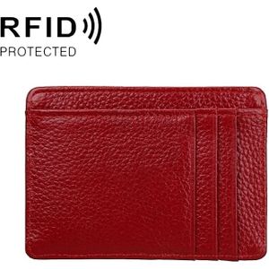 KB37 Antimagnetic RFID Litchi Texture Leather Card Holder Wallet Billfold for Men and Women (Purplish Red)
