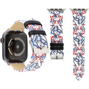 Thorns Printing Genuine Leather Watch Strap for Apple Watch Series 3 & 2 & 1 42mm (Blue + Red)