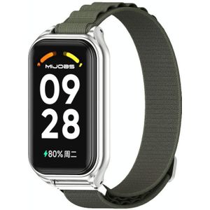 Voor Redmi Band 2 Mijobs metalen omhulsel nylon ademende horlogeband (kaki groen zilver)